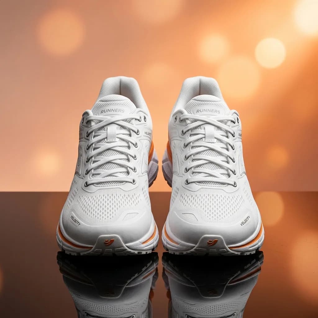 A flat phone snapshot of sneakers replaced by a lit studio backdrop